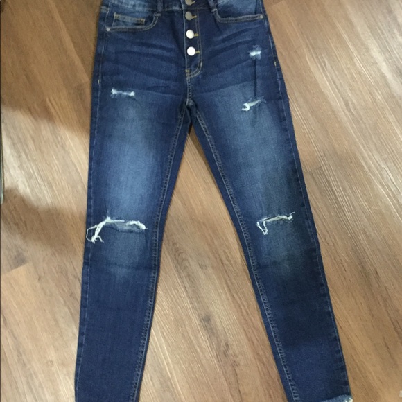 🆕Med Blue Buttonfly High Waist Ripped Skinny Jean - Picture 4 of 10